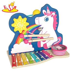Multifunction Educational Kids Unicorn Wooden Xylophone Toy With Ball Track W12D505